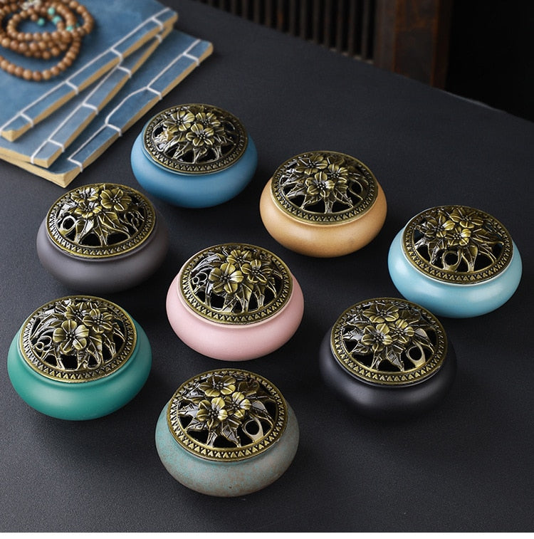 【彩の香 アンティークカラー Colorful Incense Holder】中国お香 丸型 お香立て 癒し 瞑想 ヨガ リラックス