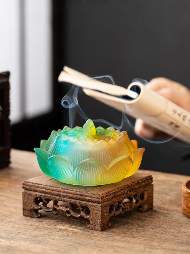 【幻彩琉璃 蓮芯香炉|職人手作りの美麗インテリア香炉】硝子水晶 お香立て 香炉 中国 お香 癒し 瞑想 ヨガ リラックス