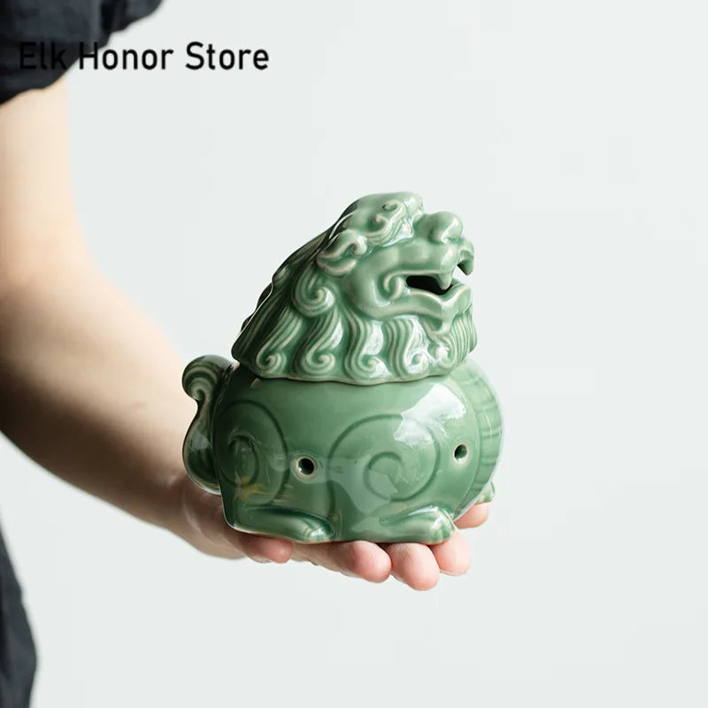 【越窯青瓷 狻猊(スンニ)香炉|手作り青翠釉の陶器】中国お香 香炉 陶器 お香立て 癒し 瞑想 ヨガ リラックス ギフト
