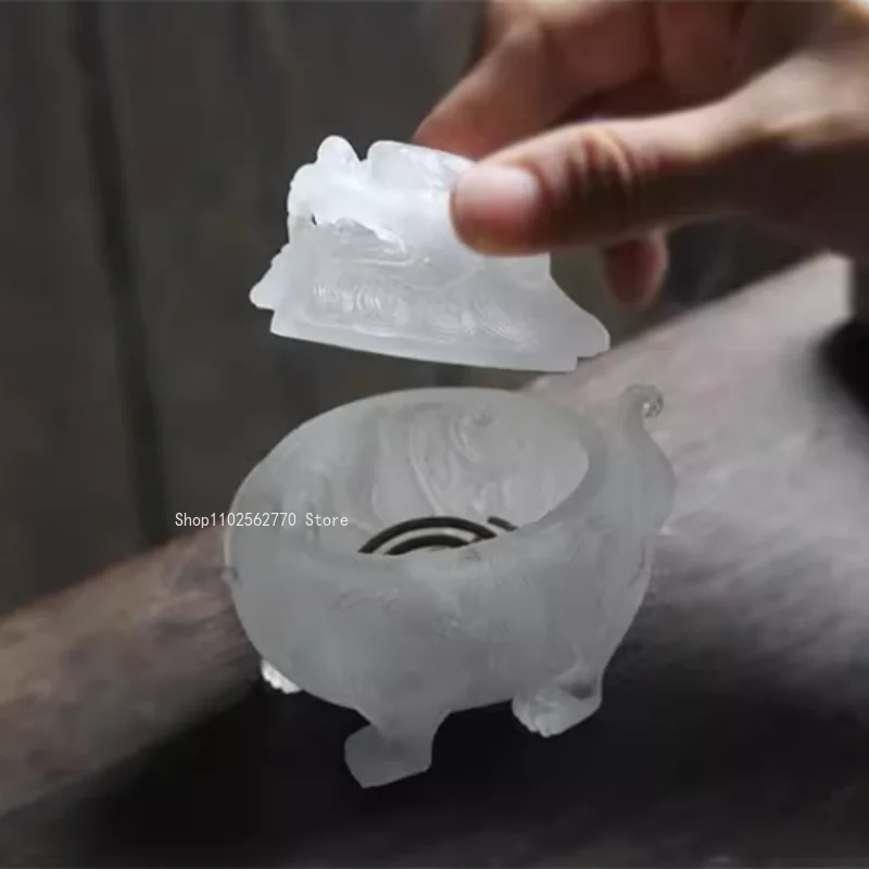 【雪のように透き通る美しさを持つ琉璃香炉】硝子水晶 お香立て 香炉 中国 お香 癒し 瞑想 ヨガ リラックス