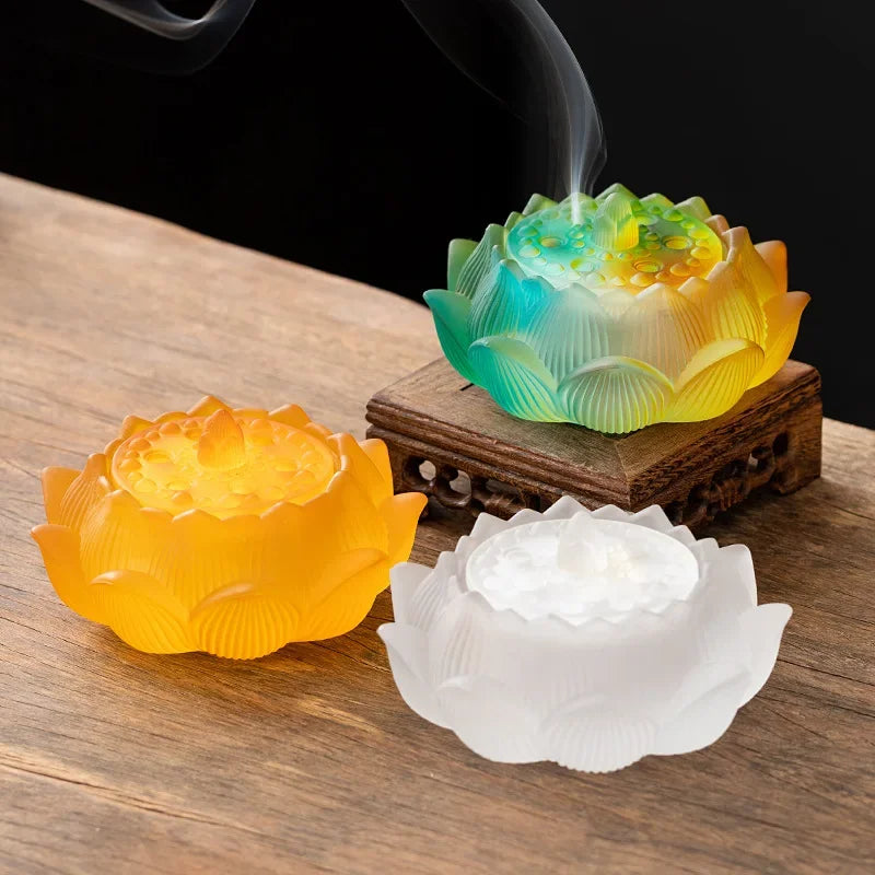 【幻彩琉璃 蓮芯香炉|職人手作りの美麗インテリア香炉】硝子水晶 お香立て 香炉 中国 お香 癒し 瞑想 ヨガ リラックス