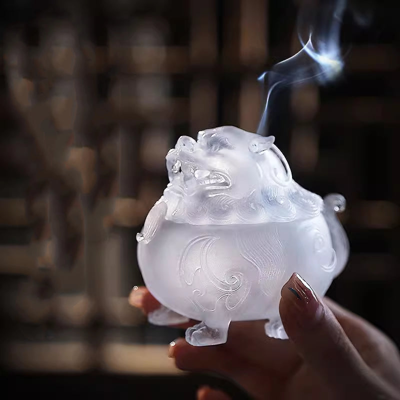 【雪のように透き通る美しさを持つ琉璃香炉】硝子水晶 お香立て 香炉 中国 お香 癒し 瞑想 ヨガ リラックス