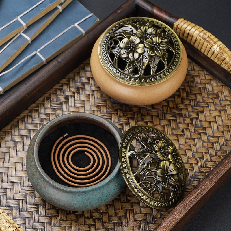 【彩の香 アンティークカラー Colorful Incense Holder】中国お香 丸型 お香立て 癒し 瞑想 ヨガ リラックス