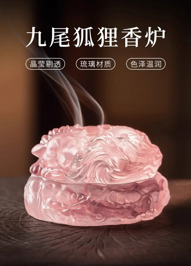 【琉璃九尾キツネ香炉】硝子水晶 お香立て 香炉 中国 お香 癒し 瞑想 ヨガ リラックス