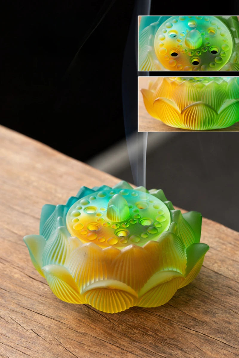 【幻彩琉璃 蓮芯香炉|職人手作りの美麗インテリア香炉】硝子水晶 お香立て 香炉 中国 お香 癒し 瞑想 ヨガ リラックス