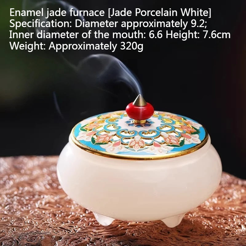 【琺瑯彩・玉石香炉】お香立て 香炉 中国 お香 癒し 瞑想 ヨガ リラックス