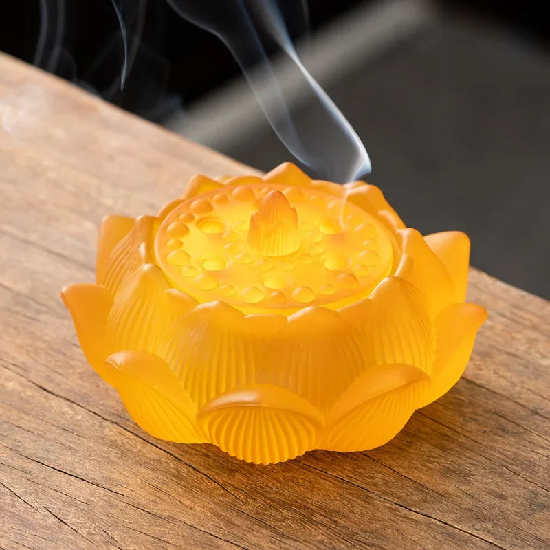 【幻彩琉璃 蓮芯香炉|職人手作りの美麗インテリア香炉】硝子水晶 お香立て 香炉 中国 お香 癒し 瞑想 ヨガ リラックス