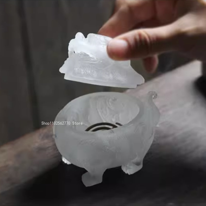 【雪のように透き通る美しさを持つ琉璃香炉】硝子水晶 お香立て 香炉 中国 お香 癒し 瞑想 ヨガ リラックス