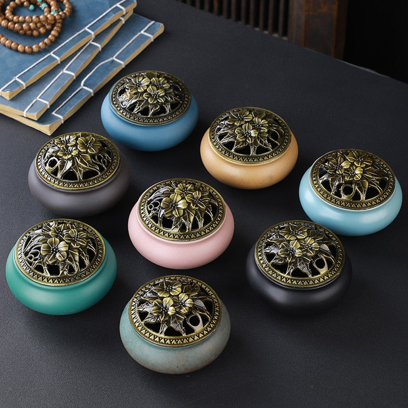 【彩の香 アンティークカラー Colorful Incense Holder】中国お香 丸型 お香立て 癒し 瞑想 ヨガ リラックス