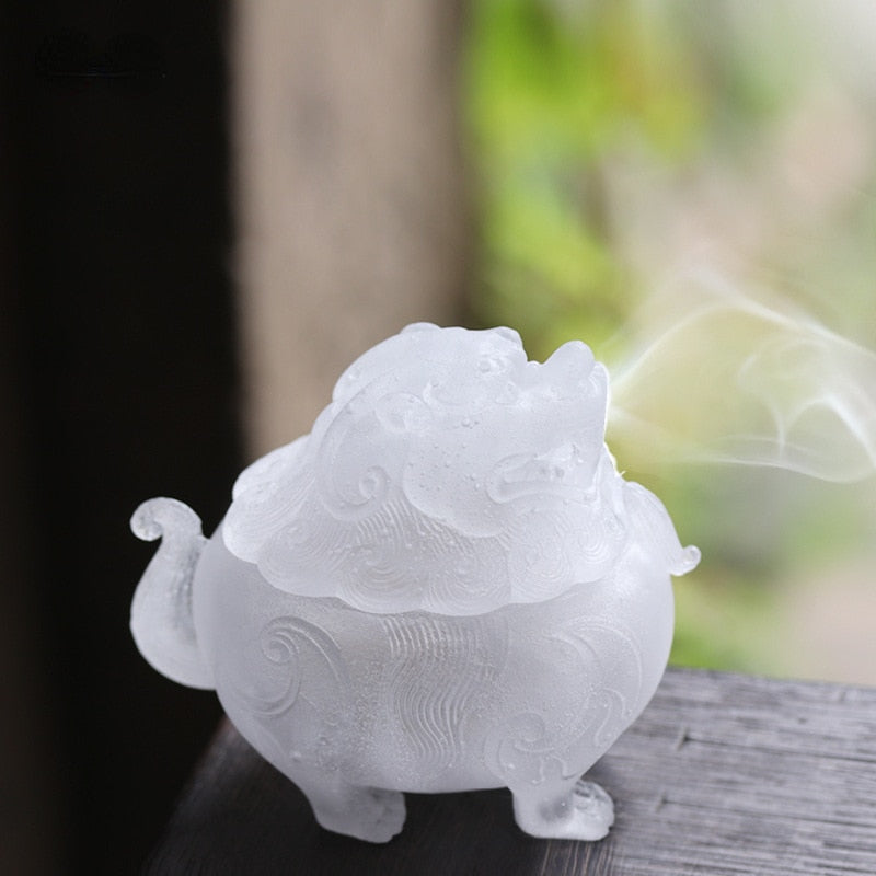 【透獅子の香】Chinese Glass lion incense burner 中国お香 香炉 お香 アロマ インセンス 雑貨 癒し 瞑想