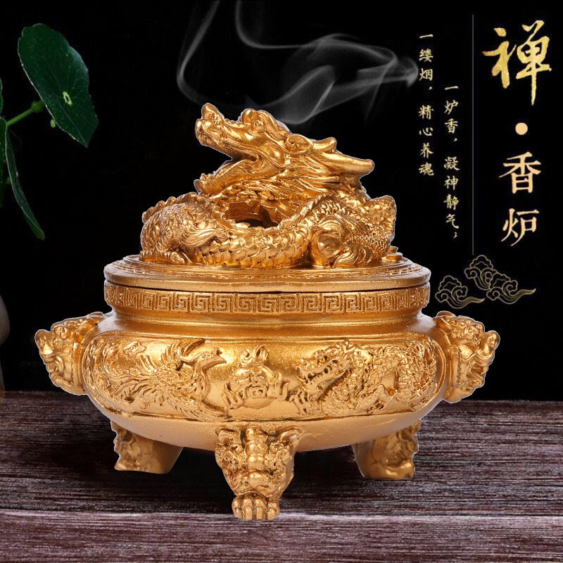【龍壺の香 Dragon Pot Incense Holder】中国お香 丸型 香炉 ゴールド お香立て 癒し 瞑想 ヨガ リラックス