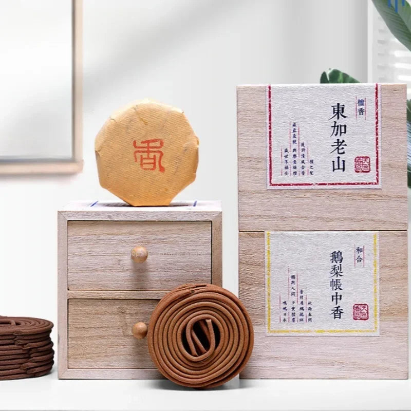【天然素材 盤香＆桐箱セット｜リラックス・お清め・お部屋の香りに】中国お香 香炉 お香立て 癒し 瞑想 ヨガ リラックス