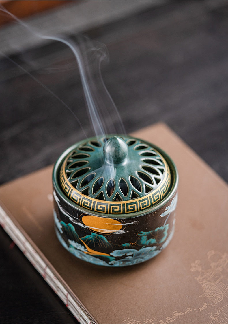 【蓮と山々の香炉】Lotus and mountain incense burner 中国お香 香炉 お香立て 癒し 瞑想 ヨガ リラックス ギフト