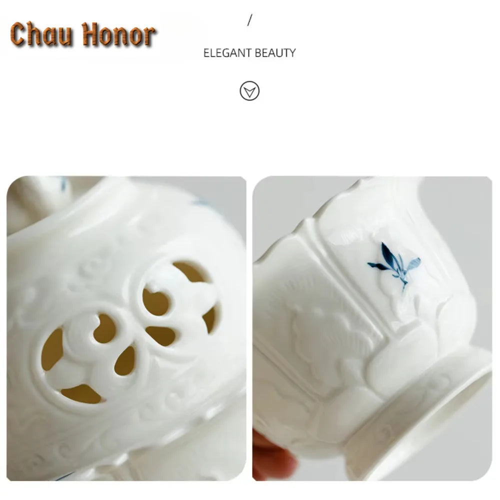 【瑞獅｜手描き白磁香炉】蘭花文様　中国お香 香炉 陶器　お香立て 癒し 瞑想 ヨガ リラックス ギフト