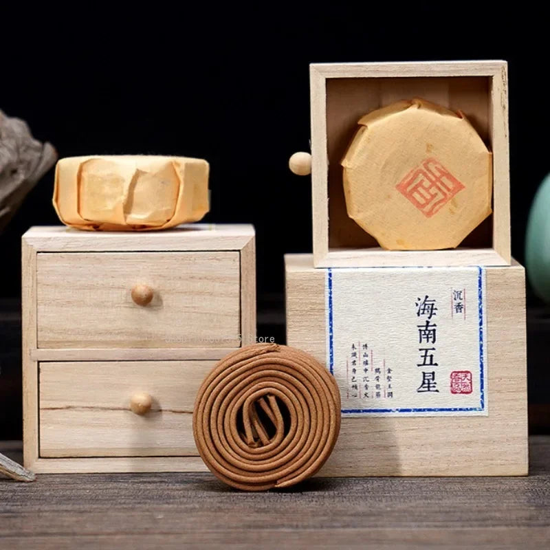 【天然素材 盤香＆桐箱セット｜リラックス・お清め・お部屋の香りに】中国お香 香炉 お香立て 癒し 瞑想 ヨガ リラックス