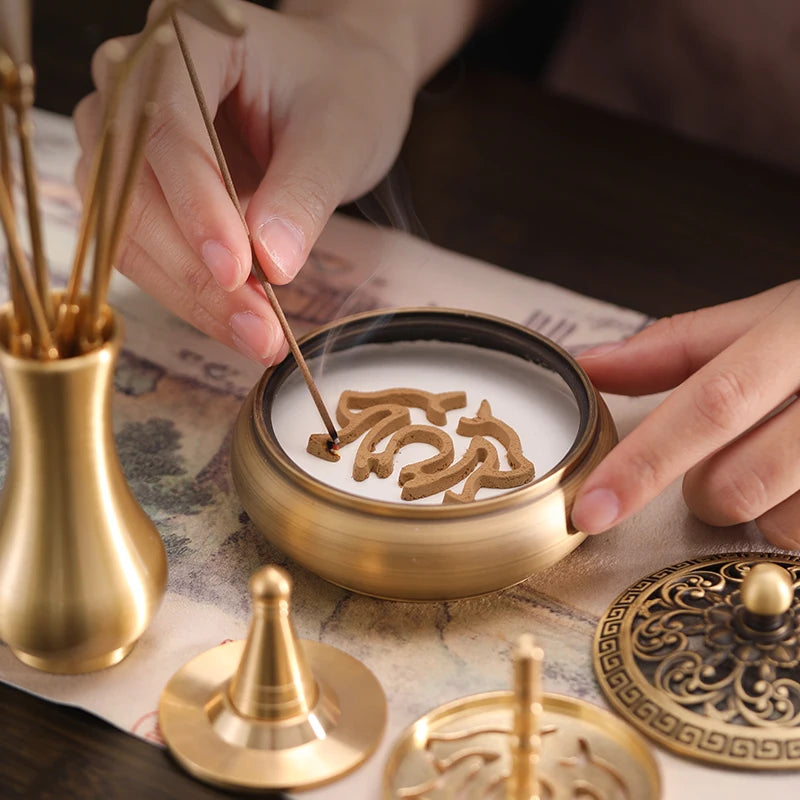 初心者おすすめ【香篆香道妙器セット｜黄銅製香炉付きギフトボックス】中国お香 お香セット アロマ インセンス 雑貨 癒し 瞑想 ヨガ リラックス 禅 ギフト
