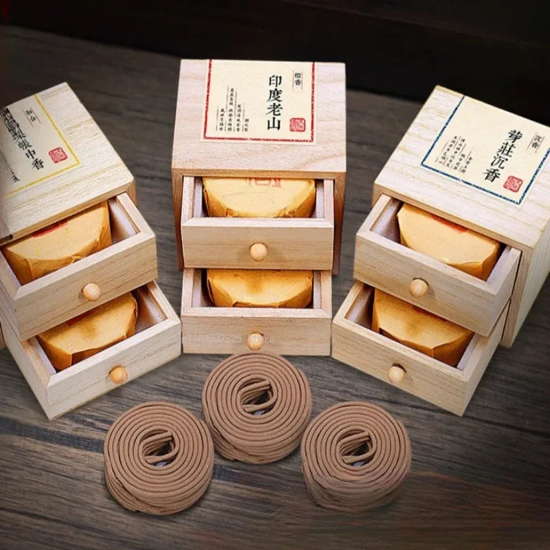 【天然素材 盤香＆桐箱セット｜リラックス・お清め・お部屋の香りに】中国お香 香炉 お香立て 癒し 瞑想 ヨガ リラックス