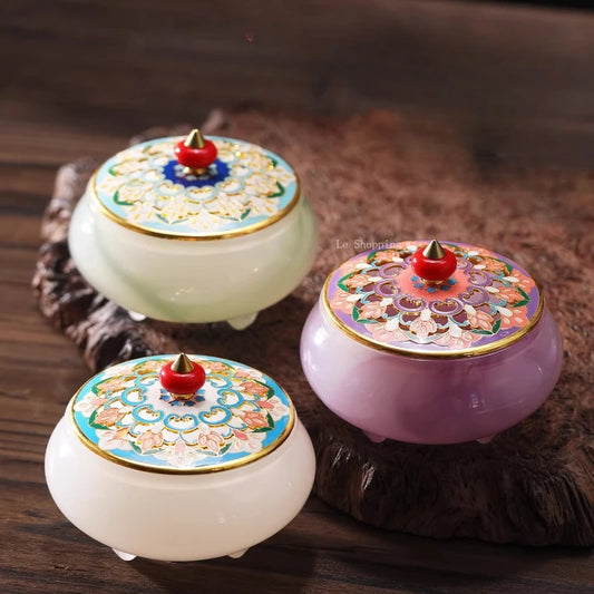 【琺瑯彩・玉石香炉】お香立て 香炉 中国 お香 癒し 瞑想 ヨガ リラックス