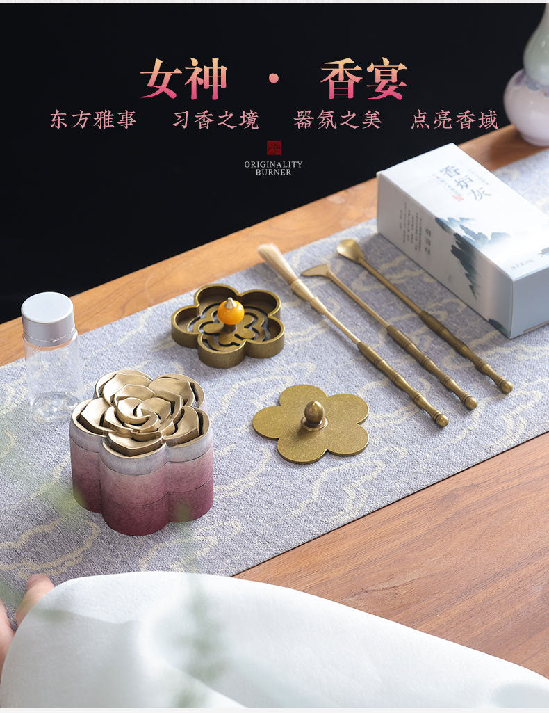 花弁の香セット Petal incense burner set】 中国お香 香炉 お花 お香