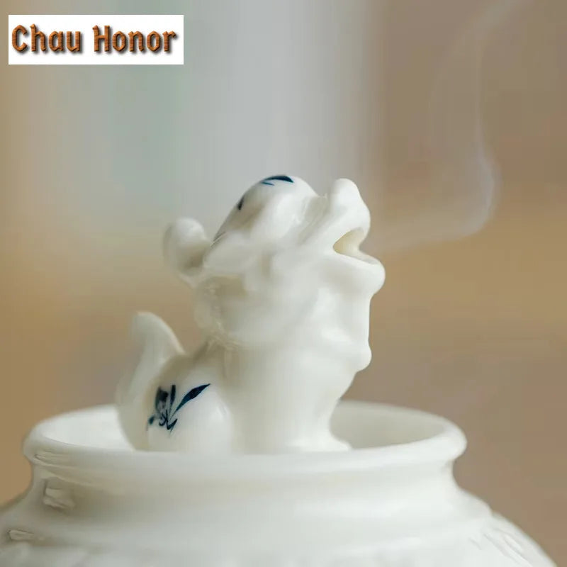 【瑞獅｜手描き白磁香炉】蘭花文様　中国お香 香炉 陶器　お香立て 癒し 瞑想 ヨガ リラックス ギフト