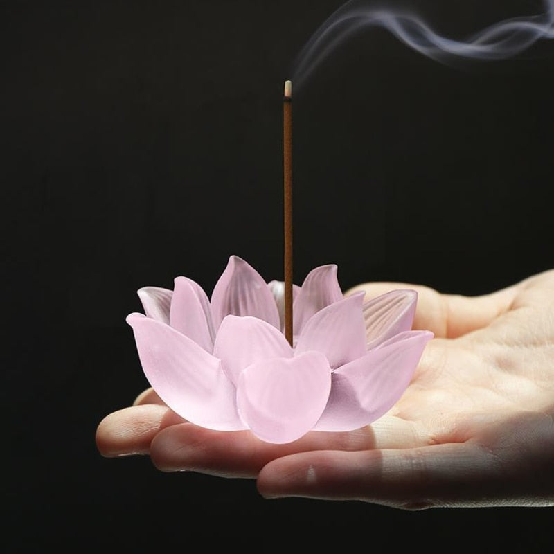 【硝子の蓮香炉 Grass lotus flower Incense Holder】中国お香 お香立て 癒し 瞑想 ヨガ リラックス 禅 透明 香炉 ロータス