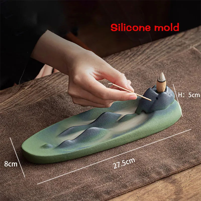 【千里江山・湖 香炉｜倒流香と線香対応・山水デザインの陶器香具】中国お香 香炉 陶器　お香立て 癒し 瞑想 ヨガ リラックス ギフト