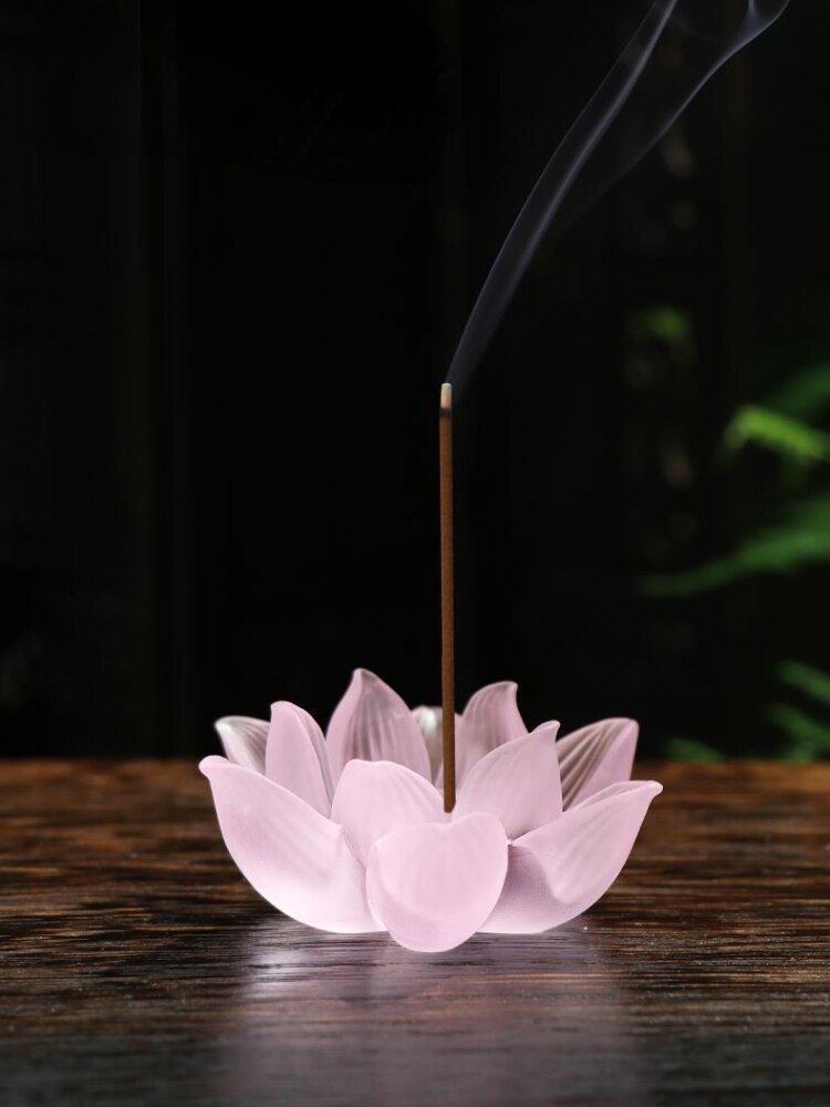 【硝子の蓮香炉 Grass lotus flower Incense Holder】中国お香 お香立て 癒し 瞑想 ヨガ リラックス 禅 透明 香炉 ロータス