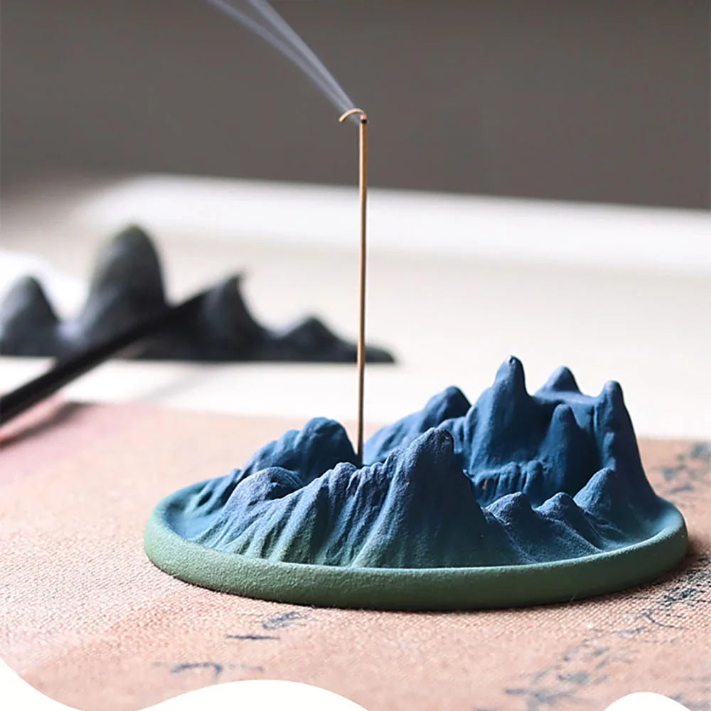 【千里江山・湖 香炉｜倒流香と線香対応・山水デザインの陶器香具】中国お香 香炉 陶器　お香立て 癒し 瞑想 ヨガ リラックス ギフト