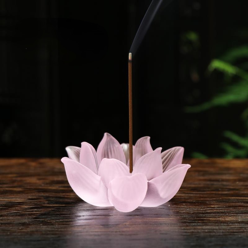 【硝子の蓮香炉 Grass lotus flower Incense Holder】中国お香 お香立て 癒し 瞑想 ヨガ リラックス 禅 透明 香炉 ロータス