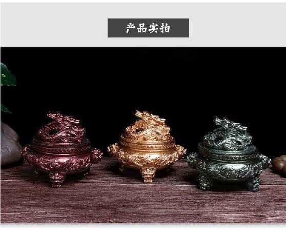 龍壺の香 Dragon Pot Incense Holder】中国お香 丸型 香炉 ゴールド お