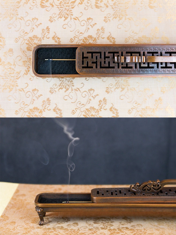 【竹銅の香炉 Bamboo Wooden Incense Holder】中国お香 香炉 箱 アロマ インセンス 雑貨 癒し 瞑想 ヨガ リラックス 禅