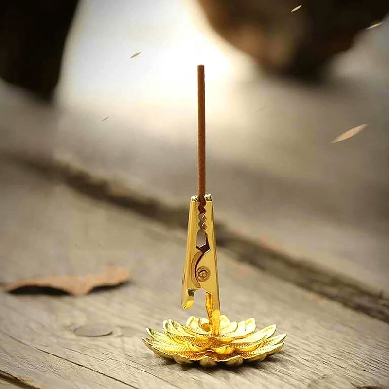 【黄金の蓮 ミニクリップバージョン Gold Lotus Mini clip Incense holder】中国お香 ゴールド 蓮 ロータス お香立て  癒し 瞑想 ヨガ リラックス