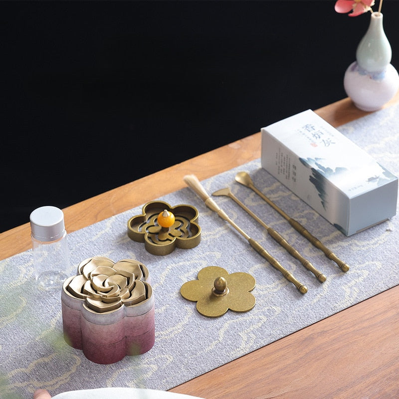 花弁の香セット Petal incense burner set】 中国お香 香炉 お花 お香