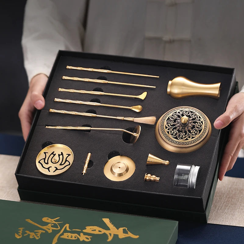 初心者おすすめ【香篆香道妙器セット｜黄銅製香炉付きギフトボックス】中国お香 お香セット アロマ インセンス 雑貨 癒し 瞑想 ヨガ リラックス 禅 ギフト