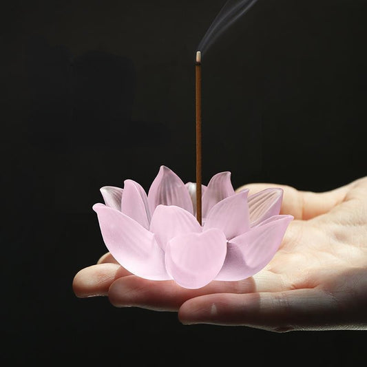 【硝子の蓮香炉 Grass lotus flower Incense Holder】中国お香 お香立て 癒し 瞑想 ヨガ リラックス 禅 透明 香炉 ロータス