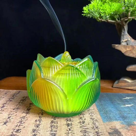 【瑠璃の蓮 Lotus lapis Incense Holder】中国お香 硝子 お香立て 癒し 瞑想 ヨガ リラックス