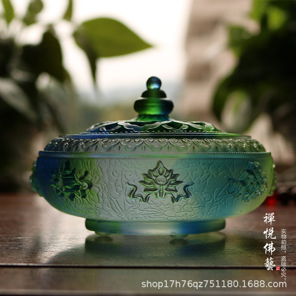 【翠の香炉 Green glass Incense Holder】中国お香 硝子 お香立て 癒し 瞑想 ヨガ リラックス