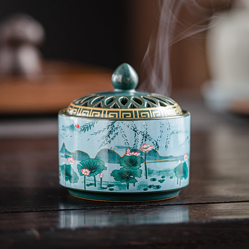 【蓮と山々の香炉】Lotus and mountain incense burner 中国お香 香炉 お香立て 癒し 瞑想 ヨガ リラックス ギフト
